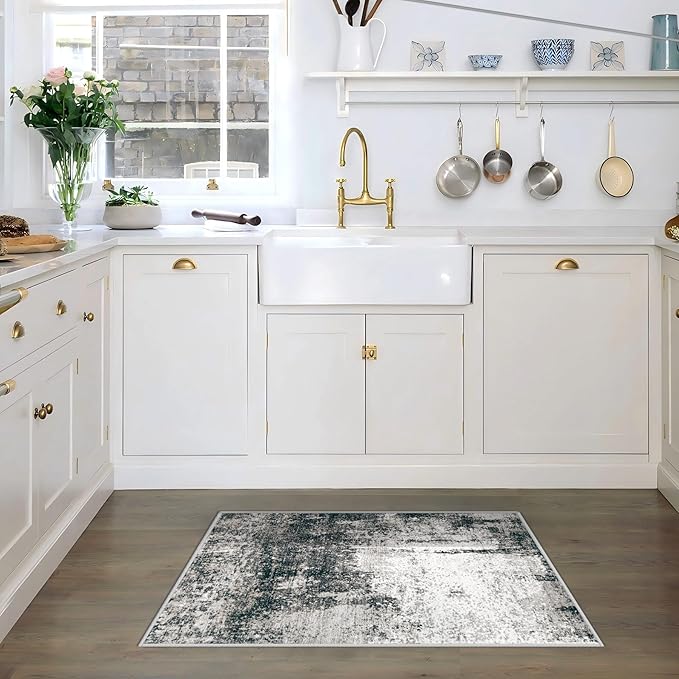 2x3 Area Rugs Washable Rug, Soft Modern Abstract Rugs for Entryway Small Low Pile Thin Rug Non Slip Indoor Neutral Carpet for Kitchen Bedroom Laundry Bathroom Hallway Black Grey Gold