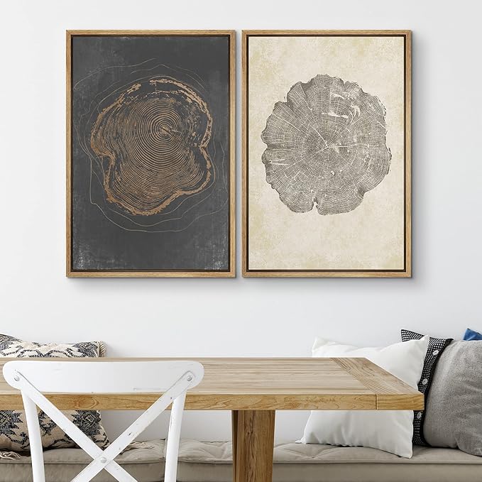 SIGNWIN Framed Canvas Print Wall Art Set Pastel Grunge Forest Tree Rings Abstract Shapes Illustrations Modern Art Decorative Nordic Multicolor for Living Room, Bedroom, Office - 24"x36"x2 Natural