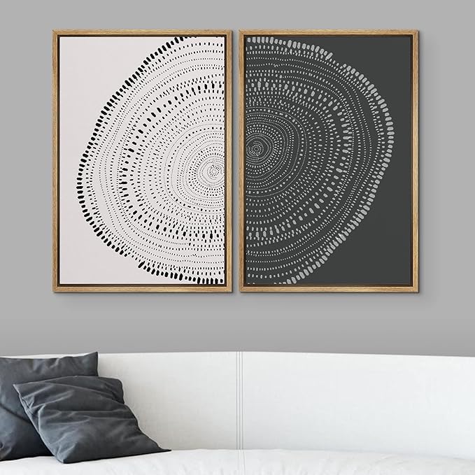SIGNWIN Framed Canvas Print Wall Art Set Spiral Dot Pattern Wood Tree Rings Abstract Shapes Illustrations Modern Art Decorative Nordic Multicolor for Living Room, Bedroom, Office - 16"x24"x2 Natural