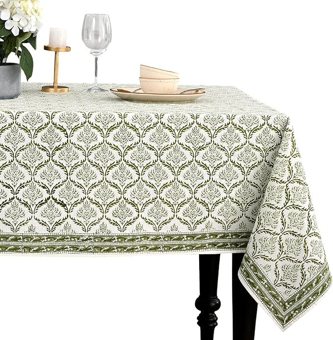 CPC Fern Regal Tablecloth 100% Cotton 70x108 Inch Indian Block Print Rectangle Table Cover, Table Cloth for Gifting in Weddings, Halloween, Fall, Christmas, Thanksgiving