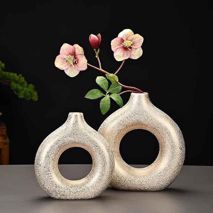 Modern Donut-Shaped Decorative Vases, Handmade Minimalist Boho ins Style, Modern Vase for Home Decor for Wedding Dinner Table Party Living Room Office Bedroom (Gold, Large)
