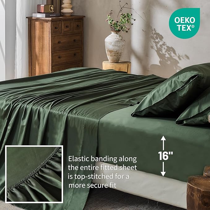 MEISHANG 1000 Thread Count Cotton Sheets California King - 100% Egyptian Cotton, Sateen Weave, Soft & Breathable, Oeko-Tex Certified, 16" Deep Pockets - 4 Piece (Cal King, Forest Green)