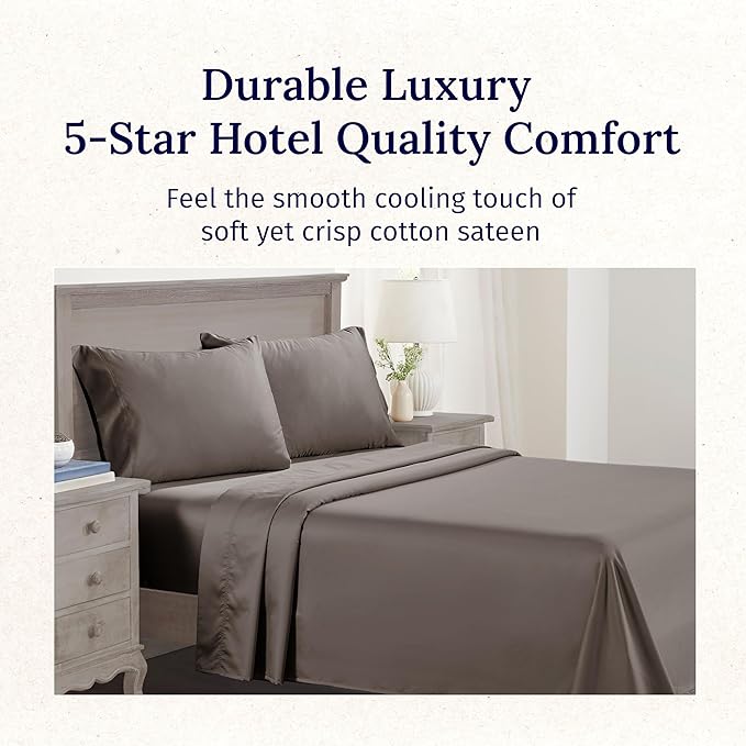 California Design Den 100% Cotton Full Size Bed Sheets, 600 Thread Count Sateen, Soft, Cooling Brown Full Size Sheet Set with Deep Pockets, Hotel-Quality Bedding (Mushroom - Taupe Brown)