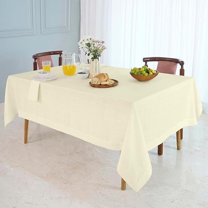 D'Moksha Homes Linen Cream Tablecloth 60 x 132 Inch - 100% Pure Linen Rectangular Tablecloth - Machine Washable Table Cloth for Fall, Thanksgiving, Christmas, Holiday