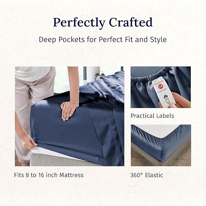 California Design Den Luxury King Size Sheet Set - 100% Cotton, 600 Thread Count Deep Pocket King Sheets, Hotel-Quality Bedding with Sateen Weave - Royal Navy Blue