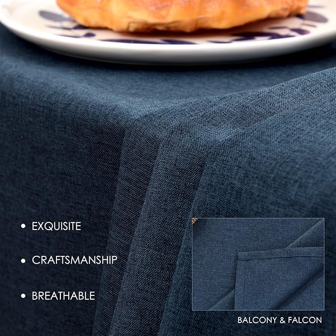 BALCONY & FALCON Table Cloth for 6 Foot Rectangle Tables – Waterproof, Wrinkle-Free Farmhouse Tablecloth for Dining, Kitchen, Wedding, Baby Shower & Holiday Gatherings (Dark Blue, 57" x 118")