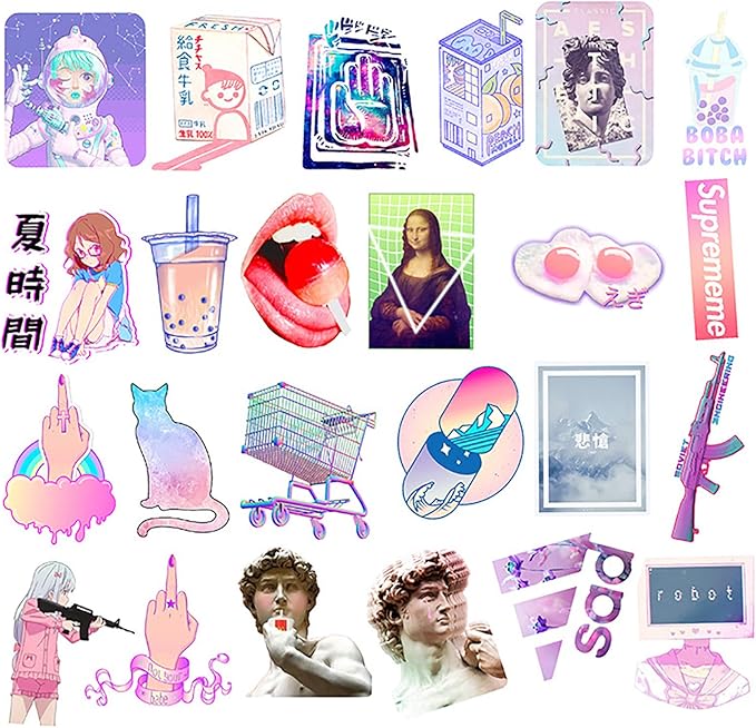 Doraking 200PCS Middle Boxed Size Art Theme Scrapbook Washi Stickers for Scrapbooking Diary Decoration, Arts Stickers (Vaporwave)