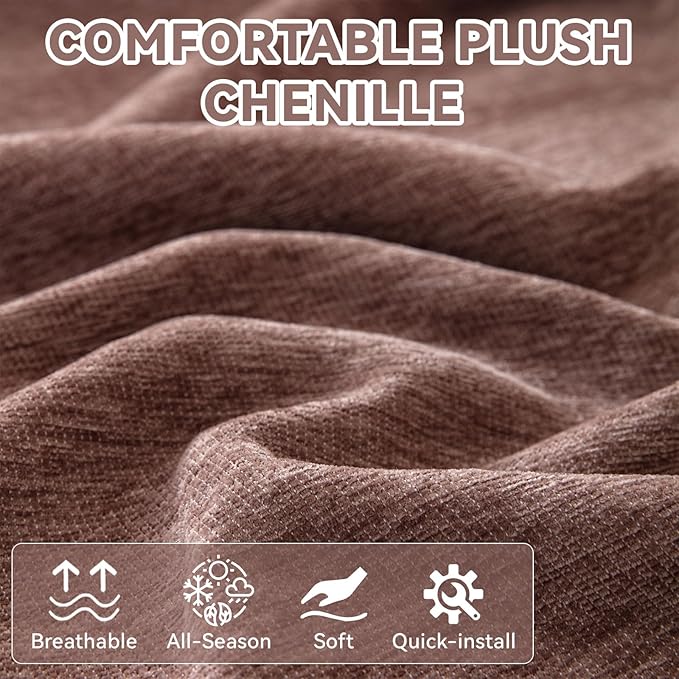 VClife Couch Cover Modern Brown Couch Covers for 3 Cushion Couch Sofa - Washable Chenille Sofa Cover with Lace for Living Room Office RV Bedroom (71"X134") Gift for Christmas Thanksgiving Birthday