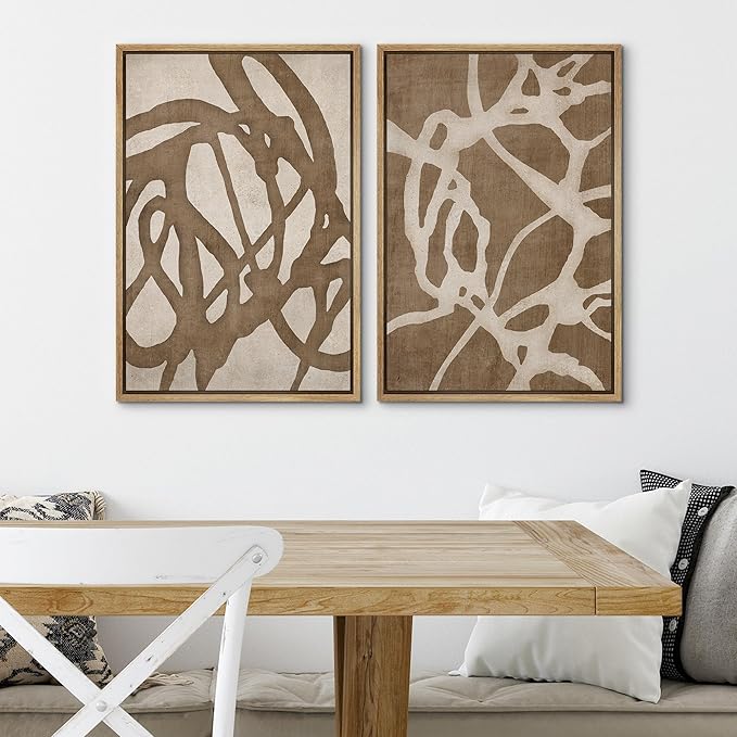SIGNWIN Framed Canvas Print Wall Art Set Natural Flow Abstract Earth Tone Organic Shapes Cozy Neutral Minimal Decorative Nordic Zen Bohemian for Living Room, Bedroom, Office - 16"x24"x2 Natural