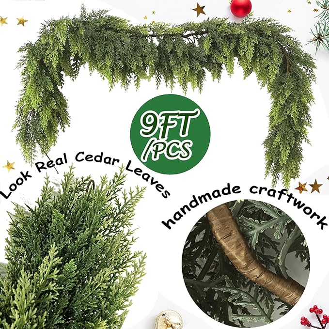 6 ft Christmas Ceda Garlands for Mantel Fireplace, Realistic Pine Garland Thick & Lush Artificial Greenery Green Faux Garland for Table Stairs Window Indoor Outdoor Christmas Holiday Decorations