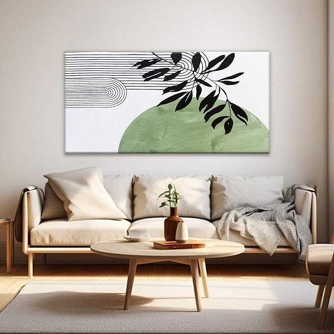 TAIJXAGSG Canvas Art Wall Decor Boho Green Wall Art For Living Room Modern Century Canvas Prints Paintings Pictures Botanical Bohemain Wall Art For Hotel Home Wall Artwork 24x48 Inch