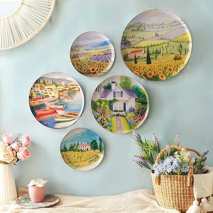 RITUALISTIC Tuscany Iron Wall Art Plates – Set of 5 Decorative Plates | European-Inspired Metal Wall Decor | Rustic Wall Hanging for Living Room, Kitchen & Home Interiors | Christmas gifts