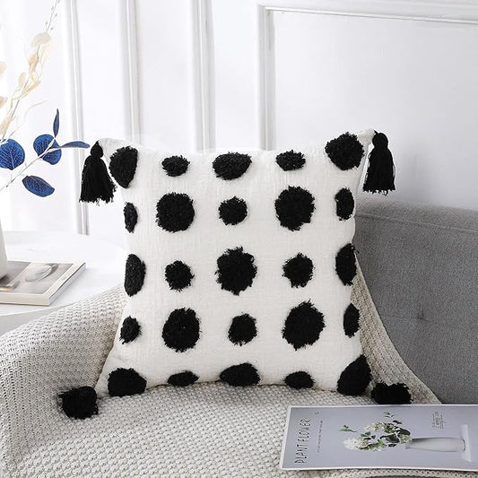 PANOD Super Soft Farmhouse Decorative Plush Throw Pillow Covers 24 x 24 Black,Solid Pom pom Tufted with Tassels Modern Accent Boho Square Cushion Cover Pillow Case for Couch Sofa