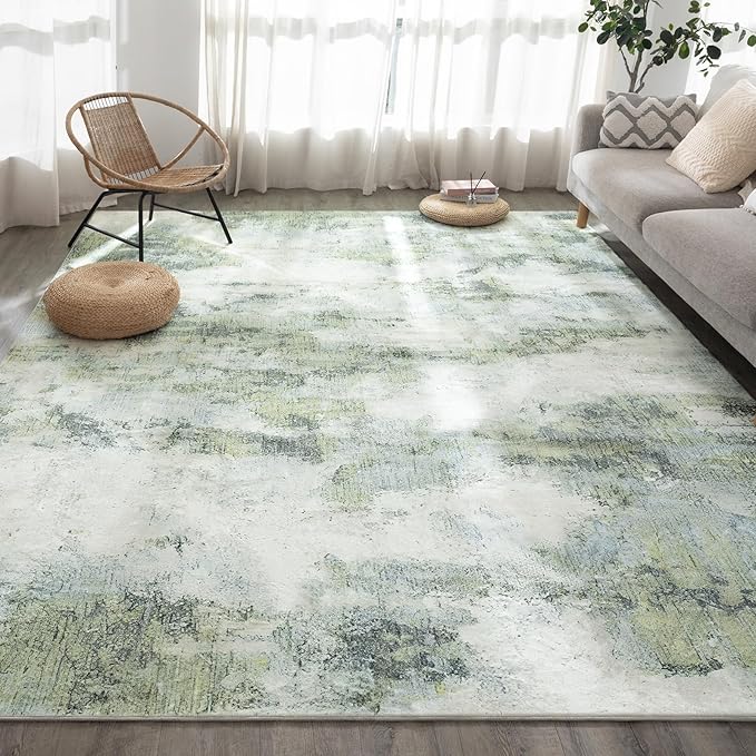 UMINEUX Living Room Rug 8'x10' Large Washable Area Rug with Anti-Slip Rubber Backing, Modern Abstract Low Pile Rugs, Ultra Soft & Thin, Non-Slip, Stain Resistant for Dining Room Bedroom Home Decor