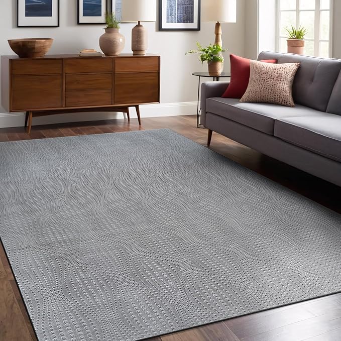 Modern Gray Non Slip Rug Solid 4x6 Non Skid Soft Rubber Back Area Rugs for Living Room Kitchen Bedroom Bathroom Dining Room Easy Cleaning Stain Resistant Non Shedding Carpet 4 x 6