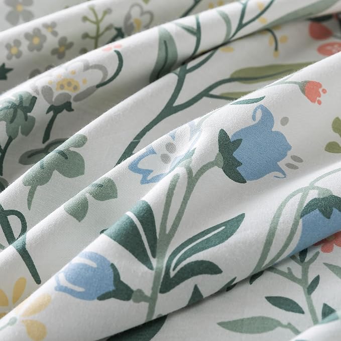HoneiLife Duvet Cover Twin Size - 100% Cotton Comforter Cover Floral Duvet Cover with Zipper Closure & Corner Ties,2-PCS Wildflower Comforter Cover Sets- Fragrant Grass