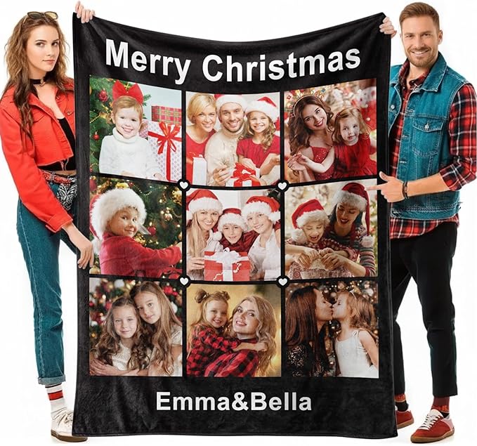 Jecivila Custom Blanket with Picture Text Personalized Photo Throw Blankets for Kids Family Dad Mom, Customized Gift for Christmas Birthday