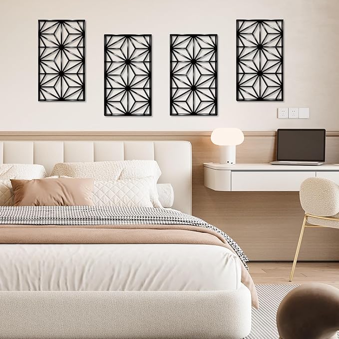 DUOOLN 2 Pcs Abstract Metal Wall Art, Minimalist Single Line Art Iron Hanging Picture, Modern Geometrical Metal Wall Sculptures Sign, For Living Room Bedroom Bathroom Study Room Home Decor- Black