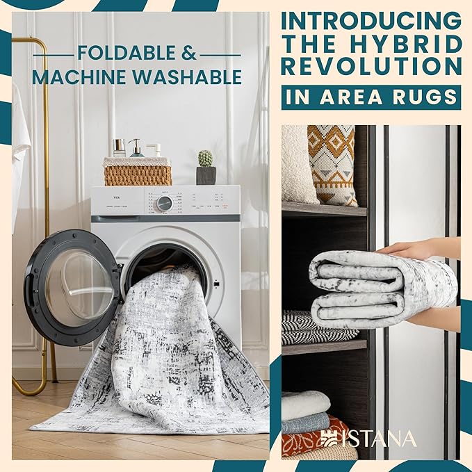 Istana 9x12 Area Rug - Grey 9 x 12 Area Rugs for Living Room - Foldable 9x12 Rugs for Bedroom/Living Room Rug - Stain Resistant Washable Rugs - Eco-Friendly Area Rugs