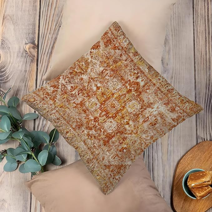 Boho Throw Pillow Covers 16x16 inch Set of 2,Bohemian Vintage Carpet Pattern Antique Ethnic Decor Double Sided Pattern Cushion Cover Soft Pillow Case Living Sofa Room Bed Square Pillow Cover