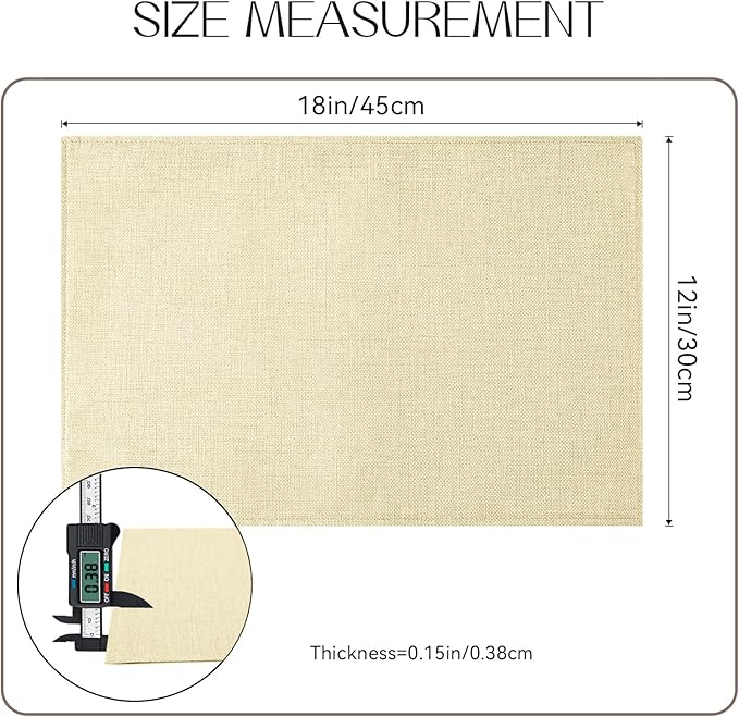 Romanstile Cloth Placemats Set of 6-12 x 18 Inch, Heat Resistant Double Layered Thickened Burlap Place Mats, Washable Linen Farmhouse Table Mats for Kitchen/Dining/Party/Outdoor, Cream