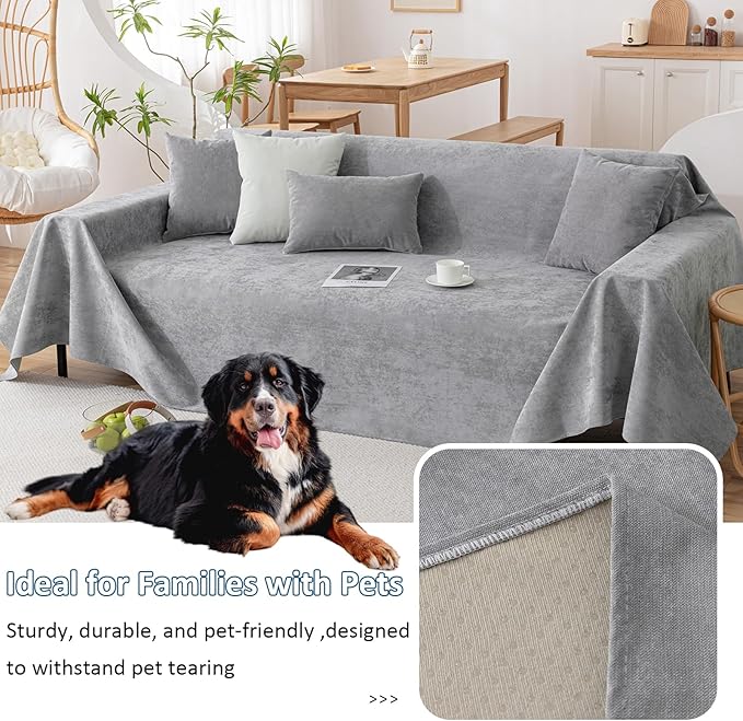 VClife Gray Couch Cover for Dog, Anti Cat Scratch Washable Sofa Covers, Waterproof Couch Cover for 3 Cushion Couch Sofa, Non Slip Couch Cushion Cover for Indoors and Outdoors 71"X134"