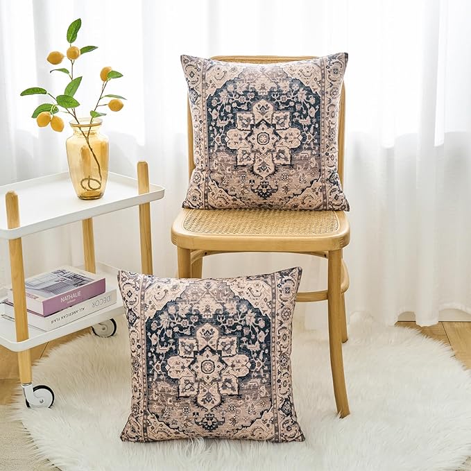 Boho Throw Pillow Covers 24x24 inch Set of 2,Boho Vintage Carpet Pattern Antique Ethnic Decor Double Sided Pattern Cushion Cover Soft Pillow Case Living Sofa Room Bed Square Pillow Cover