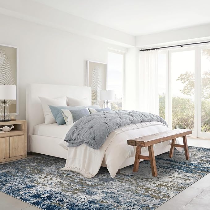 Modern Abstract Area Rug 3x5 Non Slip Non Shedding Rug Low Pile Stain Resistant for Bedroom Living Room,Navy