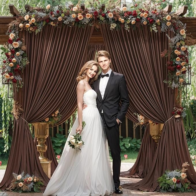 10x8 ft Wrinkle Free Brown Backdrop Curtain for Parties, Thick Polyester Photo Backdrop Drapes 2 Panels for Wedding Birthday Party Photography Background Baby Shower