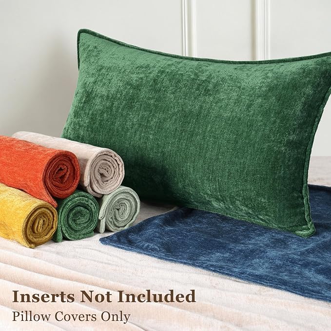 decorUhome Christmas Couch Throw Pillow Covers 16x16 Set of 2, Decorative Soft Euro Velvet Neutral Chenille Pillow Covers with Elegant Design for Sofa Bed Living Room Home Decor, Green