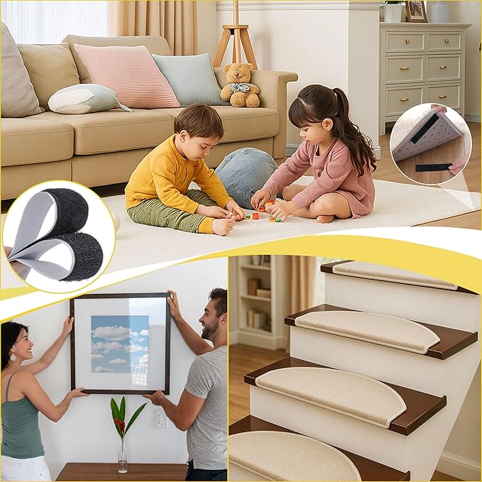 30Ft x 1 in Velcro Strips with Adhesive, Hook and Loop Strips with Adhesive, Double Rolls of Heavy Duty Interlocking Tape Fasteners Double-Sided Tape Strong Back Adhesive Mounting Tape (Black)
