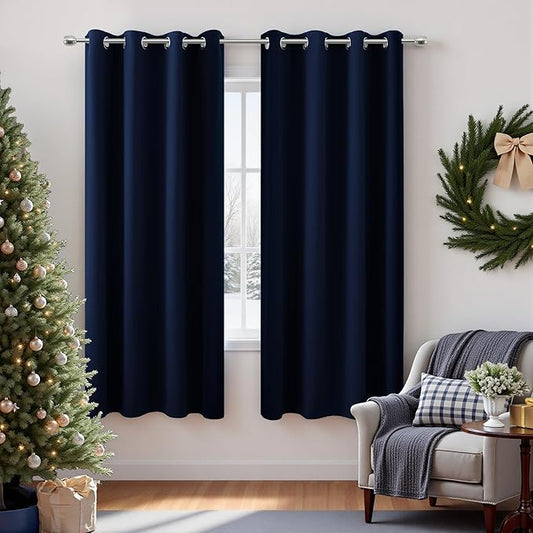 Navy Blue Black Out Curtains 63 Inch Long 2 Panels Burg,Thermal Insulated Pair Grommet Total Blackout Window Shades Light Blocking Dark Curtains for Living Room Kids Children Boy Bedroom 63 Length