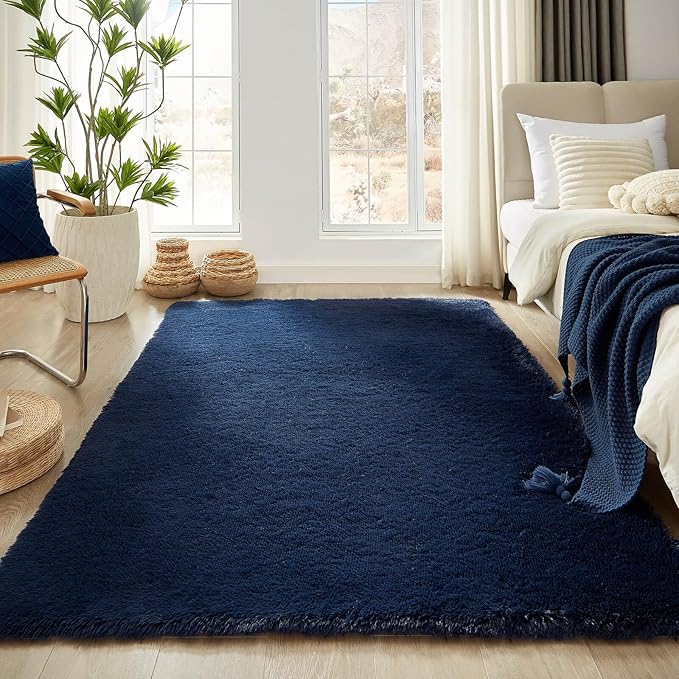 Floralux 5x7 Rugs for Living Room, Dark Blue, Soft Fluffy Area Rug for Bedroom, Upgraded Anti-Skid Plush Carpet for Kid's Room, Teens Dorm, Nursery, Home Decor Aesthetic