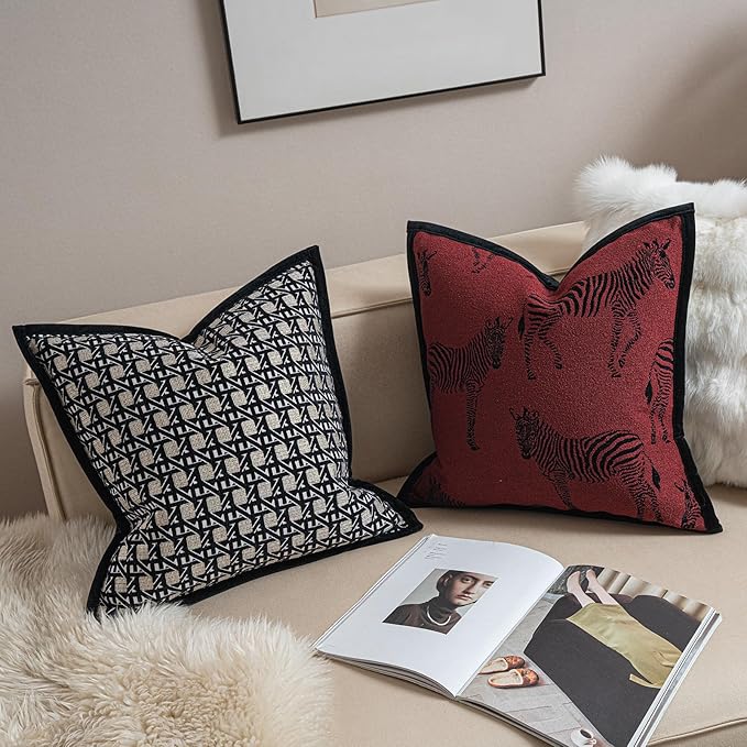 New 22x22'' inches Throw Pillow Cushion Covers - Zebra Pattern Red Color Chenille Jacquard Embroidery Luxury Modern Style Couch Sofa Bed Pillow Cover for Living Room Bedroom