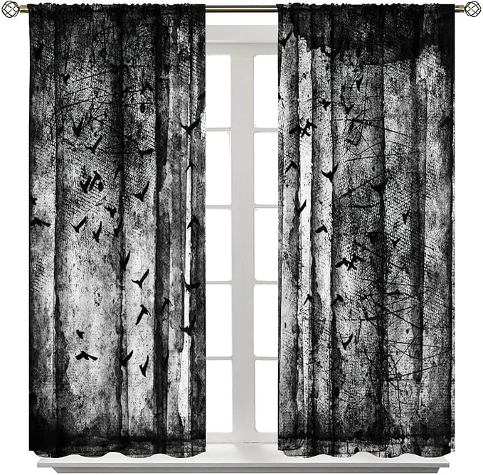 Gothic Halloween Forest Blackout Window Curtains, Forest Spider Webs Halloween Style Scary Print Window Treatments, for Bedroom Living Room 31.5(W)*63(L) 2 Panels