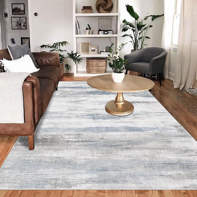 Enkor Area Rugs 5x7 Washable Non Slip Abstract Soft Rugs for Living Room Bedroom, Modern Mat for Kitchen Entryway Blue & Grey
