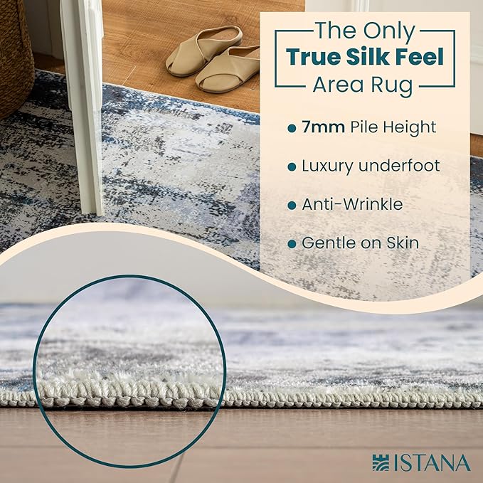 Istana 9x12 Area Rug - Grey Navy 9 x 12 Area Rugs for Living Room - Foldable 9x12 Rugs for Bedroom/Living Room Rug - Stain Resistant Washable Rugs - Eco-Friendly Area Rugs