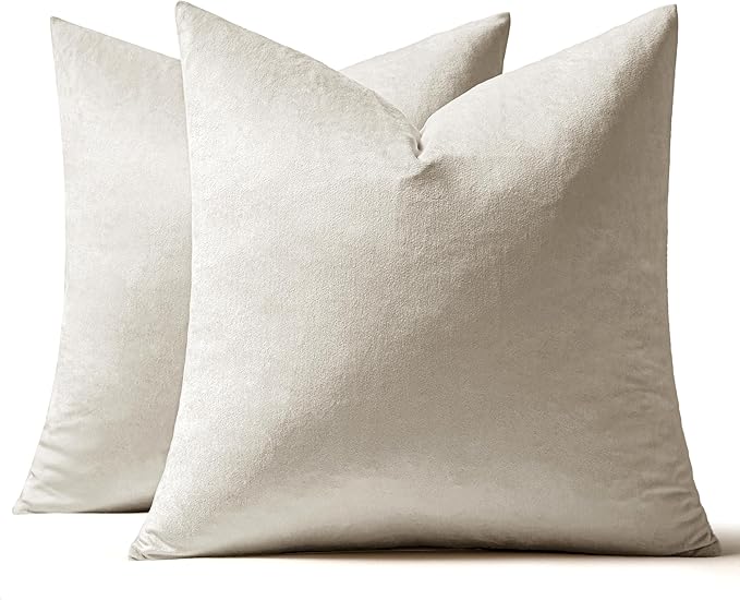 MIULEE Pack of 2 Velvet Pillow Covers Decorative Square Pillowcase Soft Solid Christmas Cushion Case for Spring Couch Sofa Bedroom Car 12x12 Inch Cream White