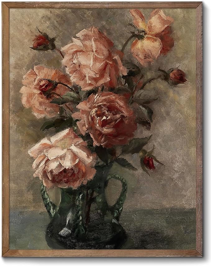 XOCUUI Wall Art For Living Room Unframed Wall Decorations Rose In Vase Home Wall Art Decor Flower Pictures for Living Room Bathroom Kitchen Wall Decor 8x10in