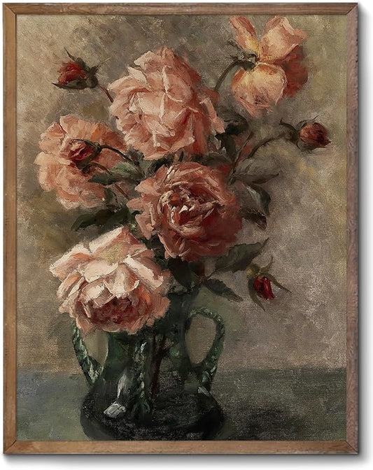 XOCUUI Wall Art For Living Room Unframed Wall Decorations Rose In Vase Home Wall Art Decor Flower Pictures for Living Room Bathroom Kitchen Wall Decor 8x10in