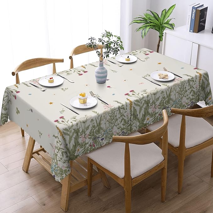 Floral Tablecloth Blooming Wild Flower Rectangle Tablecloth Floral Botanical Style Table Cover 54×72 Inch Washable Table Cloth for Kitchen Dining Room Party Decoration