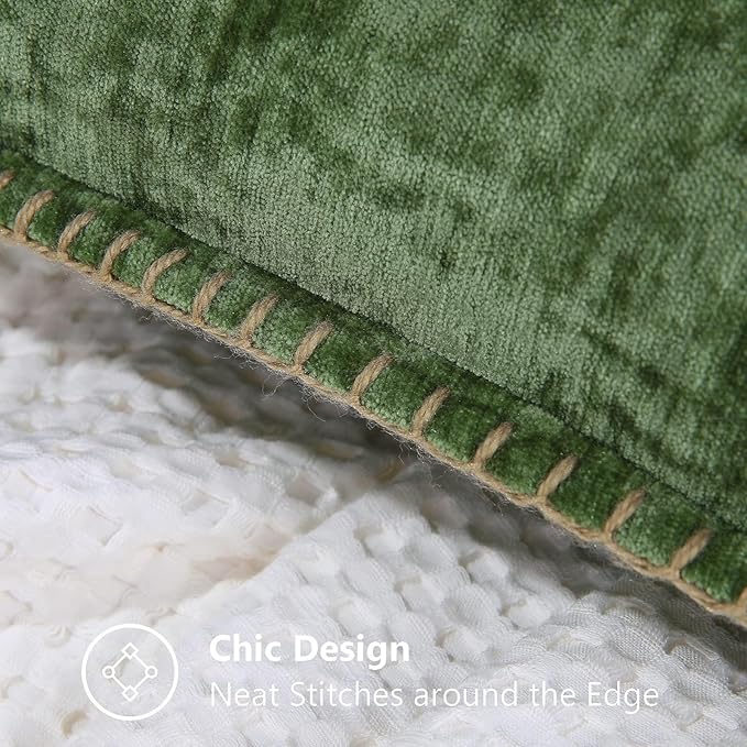 decorUhome Christmas Chenille Soft Throw Pillow Covers 18x18 Set of 2, Farmhouse Velvet Neutral Decorative Euro Fall Pillow Covers with Stitched Edge for Couch Sofa Bed Home Decor, Forest Elf