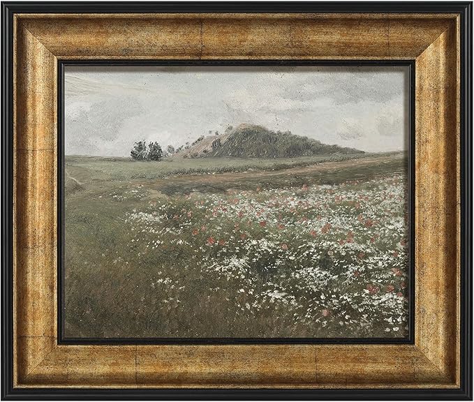 FOLKOR 9x12 Canvas Wall Art for Home Office Living Room, Classical Oil Paintings Wall Decor Floral Artwork for Kitchen Bedroom, Framed Art Prints with Stand for Table Desk Shelf (Flower Field)