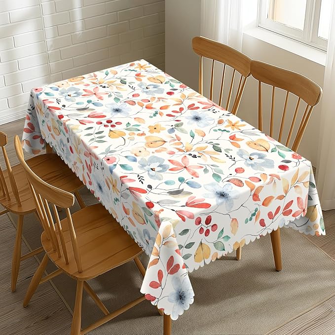 Watercolor Flower Tablecloth Aesthetic Floral Rectangle Tablecloth Floral Botanical Style Table Cover 54×72 Inch Washable Table Cloth for Kitchen Dining Room Party Decoration