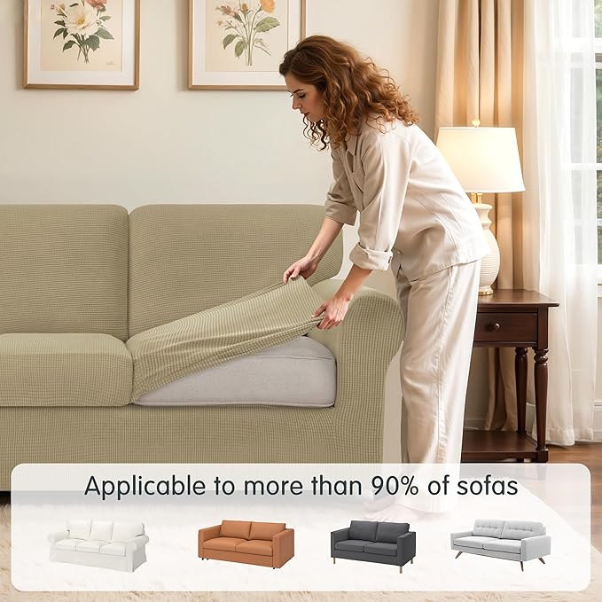 SUBRTEX 5 Pieces Stretch Sofa Slipcover Sets Couch Cover Sets Backrest Cushion Covers Furniture Protector Collection Set for Oversize Sofa Loveseat Chair Slip Covers(Medium, New Kahki)