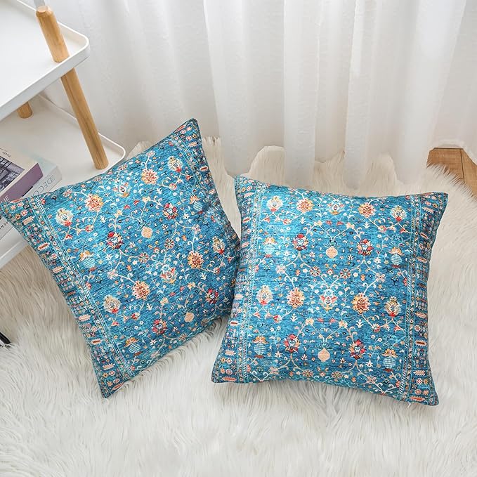 Boho Throw Pillow Covers 16x16 inch Set of 2,Boho Vintage Carpet Pattern Antique Ethnic Decor Double Sided Pattern Cushion Cover Soft Pillow Case Living Sofa Room Bed Square Pillow Cover