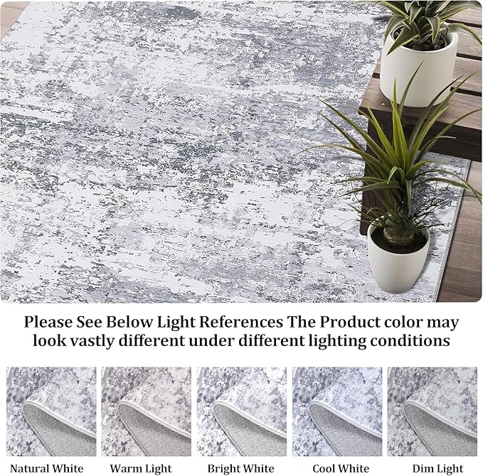 Modern Abstract Rug 3x5 Washable Rug Non Slip Stain Resistant Rug for Bedroom Living Room Non Shedding Low Pile Indoor Floor Cover, Light Grey