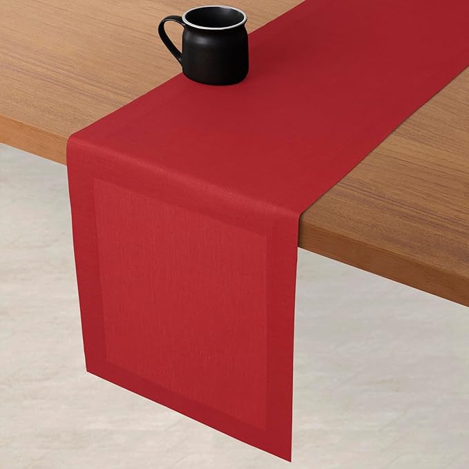D'Moksha Homes Linen Table Runner 60 Inches - 100% Pure Linen Bright Red Table Runner 14 x 60 Inch for Coffee Tables, Dresser, Fall, Thanksgiving, Christmas, Holiday - Machine Washable