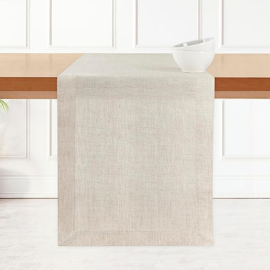 D'Moksha Homes Linen Light Natural Table Runner 90 Inches Long - 100% Pure Linen 14 x 90 Inch Table Runner for Dining, Winter, Christmas, Holiday - Machine Washable