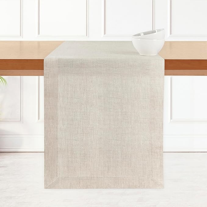 D'Moksha Homes Linen Table Runner 60 Inches - 100% Pure Linen Light Natural Table Runner 14 x 60 Inch for Coffee Tables, Dresser, Winter, Christmas, Holiday - Machine Washable